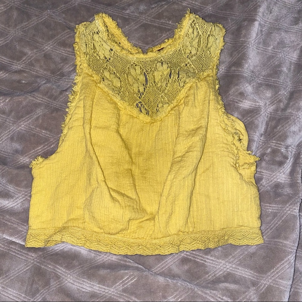 Free People Yellow Lace Cropped Tank top